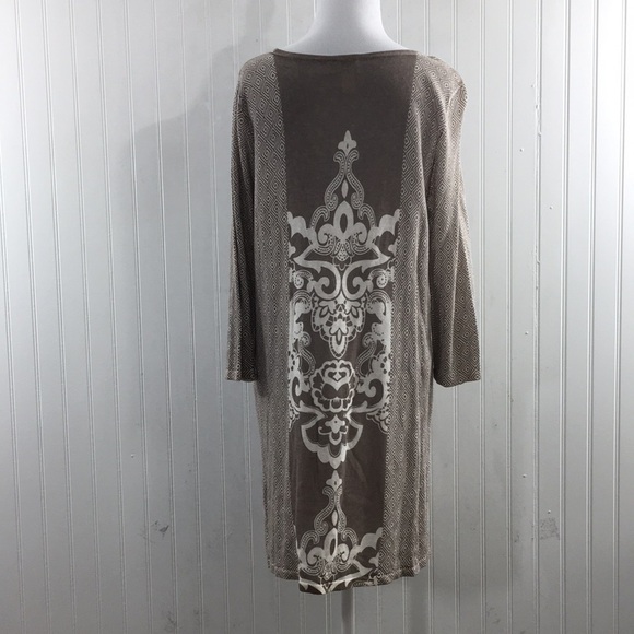 Chico's Gray White Mystic Scroll Athena Pullover Sweater Womens 1‎ Medium Beaded - Picture 4 of 12